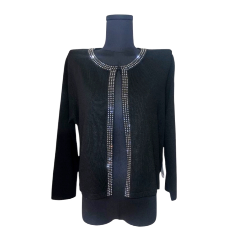 Vogue Club Black Cardigan with Rhinestone Trim